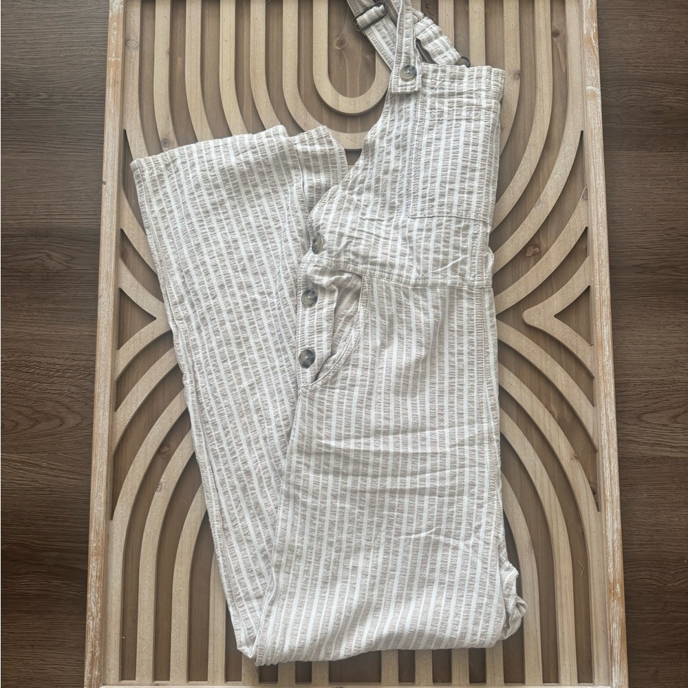 Wild Fable Striped Overalls with Button Detail